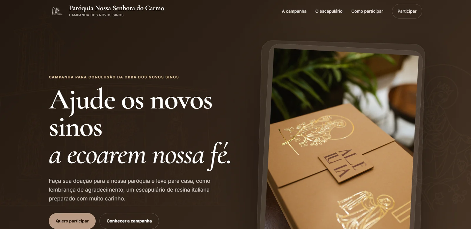 Página de campanha e comunicação da Paróquia Nossa Senhora do Carmo